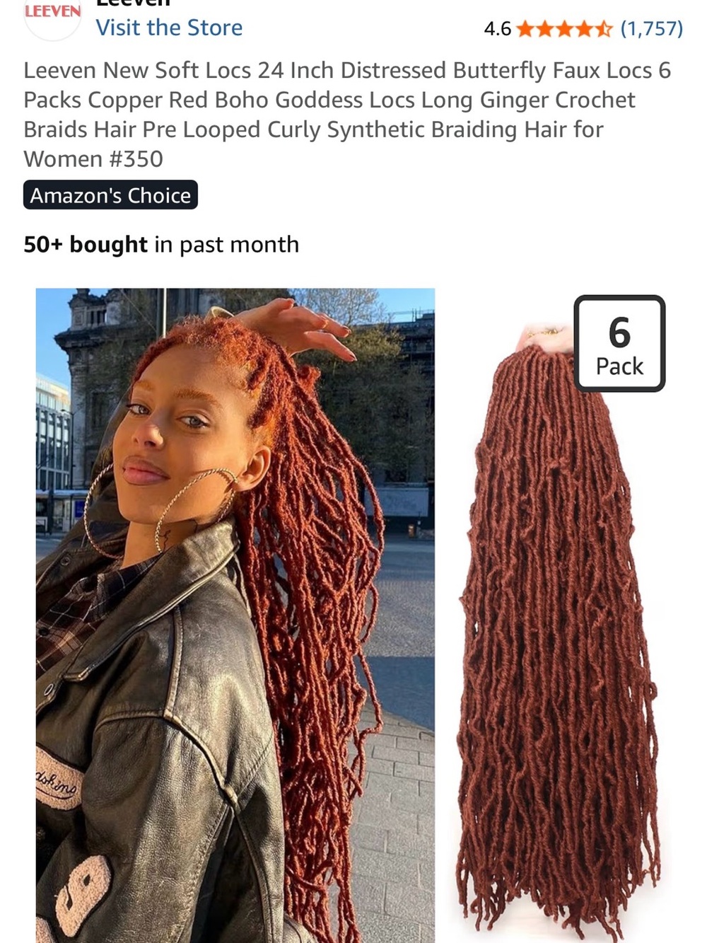 Copper Red Distressed Butterfly Faux Locs - 24 Inch (6 Pack)